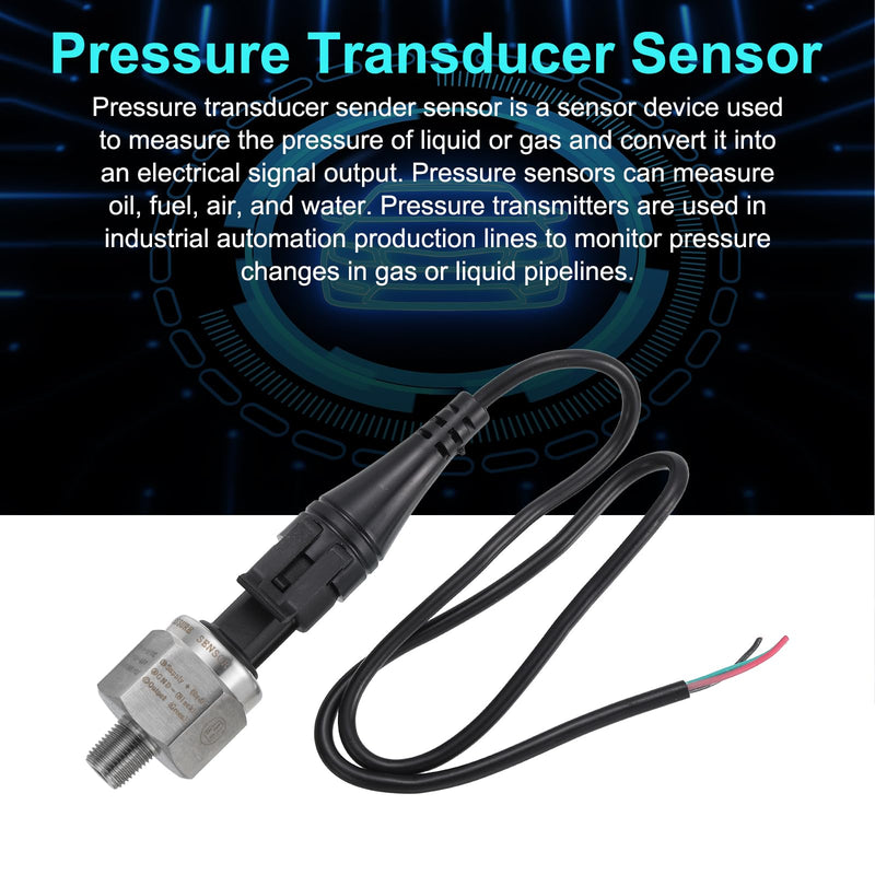 MECCANIXITY Pressure Transducer Sender Sensor with Connector, 1/8" NPT 1600 PSI Stainless Steel Pressure Transmitter for Oil Fuel Water Air
