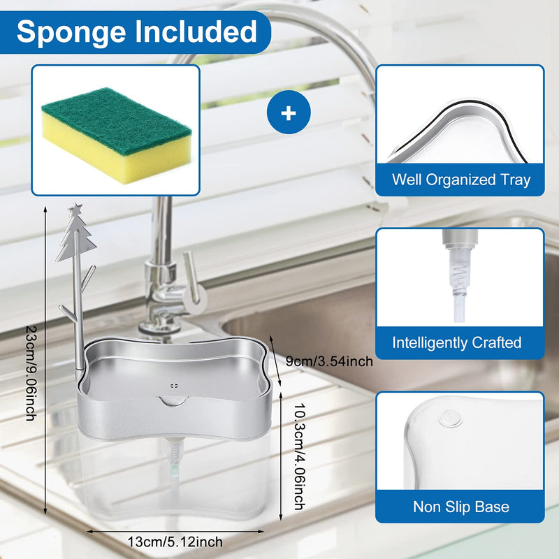 Premium Quality Soap Dispenser with Added Features - Dish Soap Dispenser - Countertop Kitchen Soap Dispenser, Sink Dish Washing Soap Dispenser 13 Ounces (Sponge Included) Silver