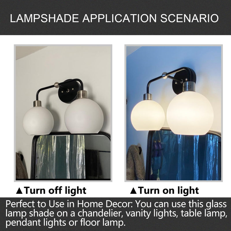 3 Pack Fixture Replacement Globe Shade, 6 Inch Diameter, E26 Base 1-5/8 Inch Fitter, Glass Globe Lampshade Cover for Pendant Wall Sconce Chandelier Vanity Light (3 Pack 6 Inch White Frosted Glass) 3 Pack 6 Inch White Frosted Glass