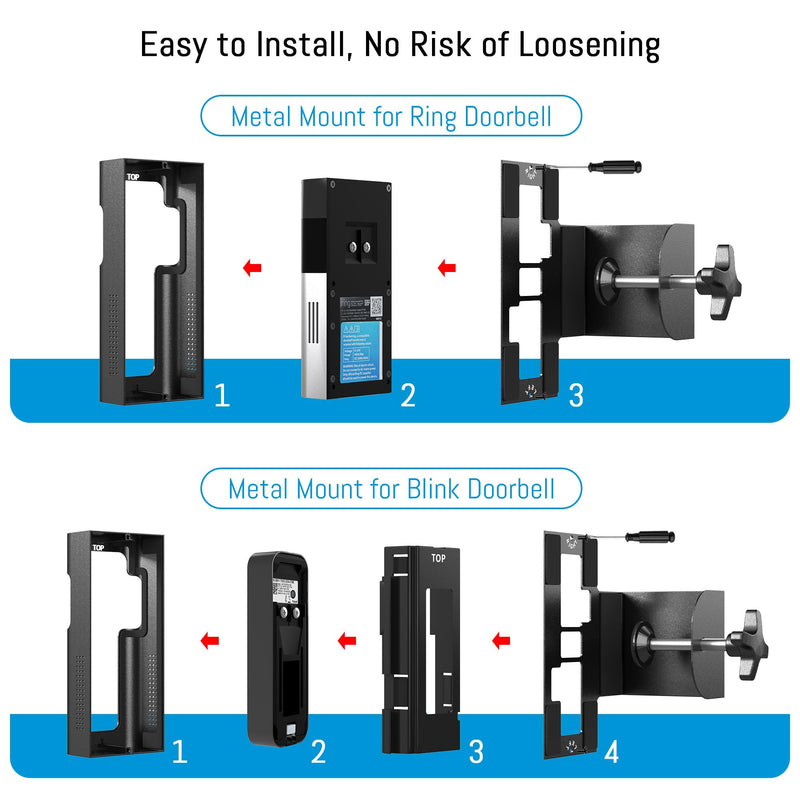 Anti Theft Ring Doorbell Mount - Renter Friendly Ring Doorbell Holder for Apartment Door - All Metal Ring Door Bracket Blink Doorbell Mount No Drill ‎Frosted Black