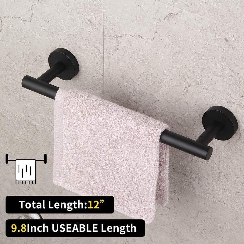 12 Inch Towel Bar Sets Bathroom Accessory 3 Pieces Restroom Towel Holder Toilet Paper Holder and Hook Set SUS 304 Stainless Steel Bathroom Hardware Heavy Duty Wall Mount (Matte Black)