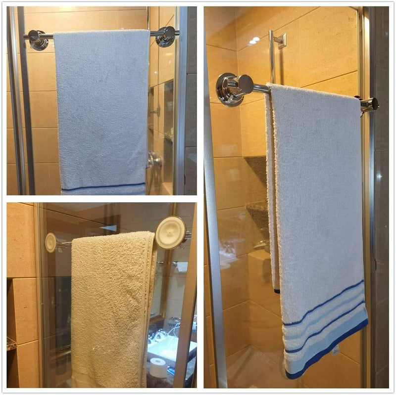 JiePai 16 inch Vacuum Suction Cup Towel Bar,Removeable Shower Mat Rod Shower Door Adhesive Towel Bar Suction Towel Rack (Chrome, 16inch) Chrome