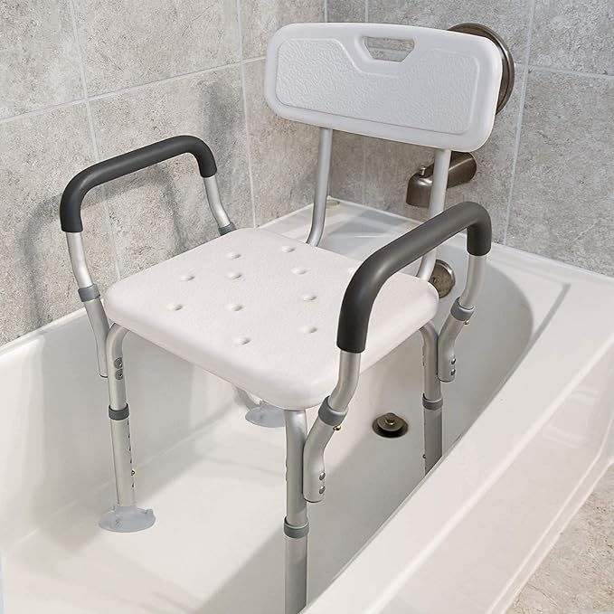 Large Suction Cup Shower Chair, Bath Chair, Nursing Care, 6 Levels of Height Adjustable, Backrest, Handrail, Removable, Aluminum Alloy Frame, Lightweight, Durable, For Showers, Nursing Care Dining - NewNest Australia