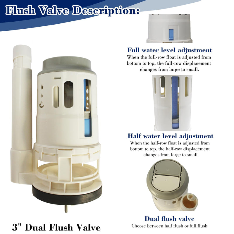 3 Inch Toilet Flush Valve for One-Piece Toilet, Dual Flush Valve Replacement Toilet Repair Kits Compatible with Glacier Bay/Fluidmaster