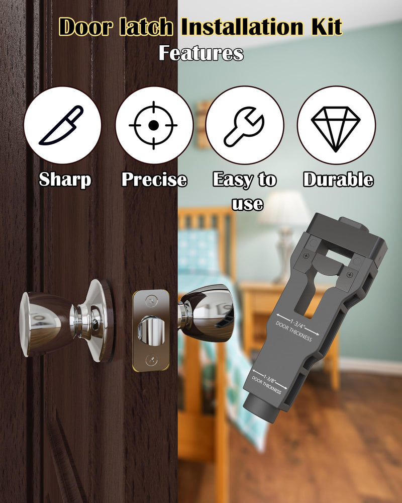 Door Latch Installation Kit, Mortise Tool Sharp and Sturdy, Easily Cut Template for Accurate Professional Installation & 1-3/4" or 1-3/8" Thick Door (Gray)