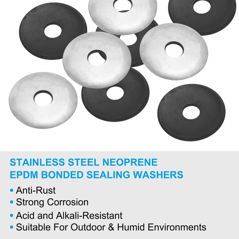 PATIKIL 304 Stainless Steel EPDM Bonded Sealing Washers, 10 Pieces 3/8"x1 1/2" Neoprene Rubber Washers Bonded Sealing Gasket for Marine Roof Bolt Supply 3/8"x1 1/2"