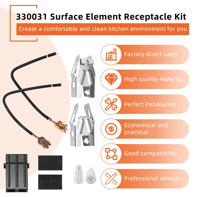 330031 Surface Element Receptacle Kit/330031 Range Burner Compatible for Whirl-Pool Ken-More Cro-sley May-tag Kithcen-aid etc Stove,Replaces AP3075808 PS340571 EAP340571 3374 by MIFLUS-4 Packs