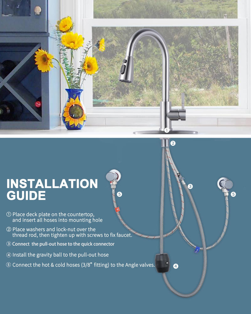 WOWOW Kitchen Sink Faucet with Soap Dispenser, Stainless Steel Pull Down Kitchen Faucet Brushed Nickel Utility Sink Faucet Single Handle High Arc Kitchen Tap for Sink, RV, Laundry, Bar Kitchen Faucet with Soap Dispenser A: Brushed Nickel