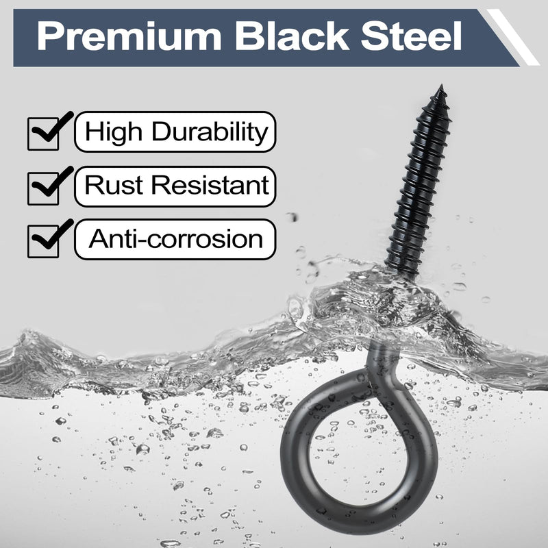 DELSWIN Eye Hooks Screw Eye Bolt - 800Lbs, 6 Inch Heavy Duty Eye Hooks, Rustproof Self Tapping Eye Bolts Eyelet Screw for Indoor & Outdoor, Hammock, Swing, Securing Cables Wire (2 Pack) Black (6Inch)-2Pcs