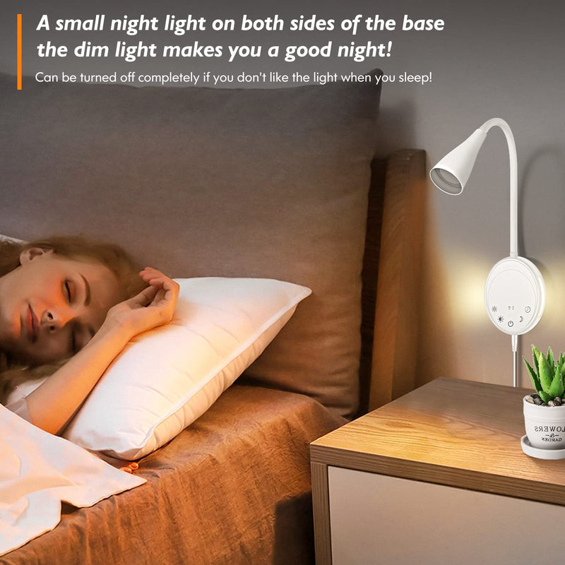 LED Wall Mounted Reading Light, Book Light for Reading in Bed with Touch Control, 5 Dimmable, USB Output, Night Light & Timers Function, Flexible Gooseneck Headboard Bed Lights (White) White