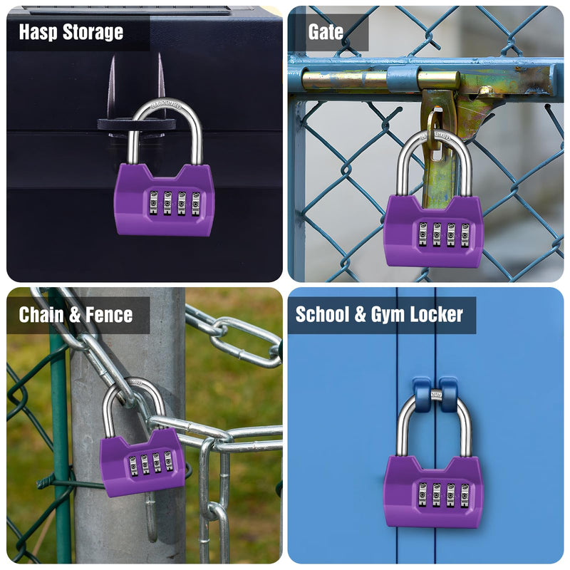 1 Pack disecu 4-Digit Combination Locker Lock, Wide Shackle Waterproof Outdoor Padlock for School Gym Locker, Sports Locker, Fence, Gate, Shed, Storage Unit (Purple) 1 Pack Purple