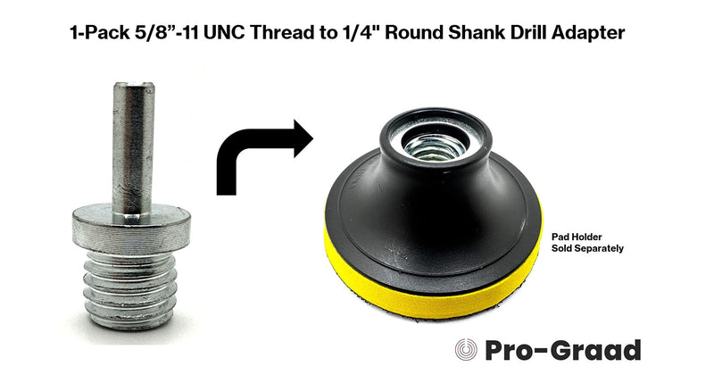 5/8" to 1/4" Drill Adapter Converts 2" to 6" Polisher Pad Backing Plates or Core Drill Bit with 5/8”-11 UNC Thread to 1/4" Shank for Use with Drills, Drill Press and Die Grinders (1 Pack)