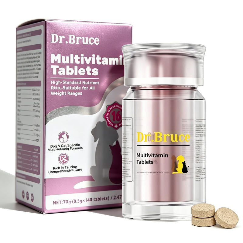 Dog Multivitamin, 16-in-1 Vitamin Formula with Taurine for Heart & Vision, Ideal for Cats and Dogs, Whole Body Health, Skin, Coat, Joint & Immune Support for All Breeds, 140 Tablets