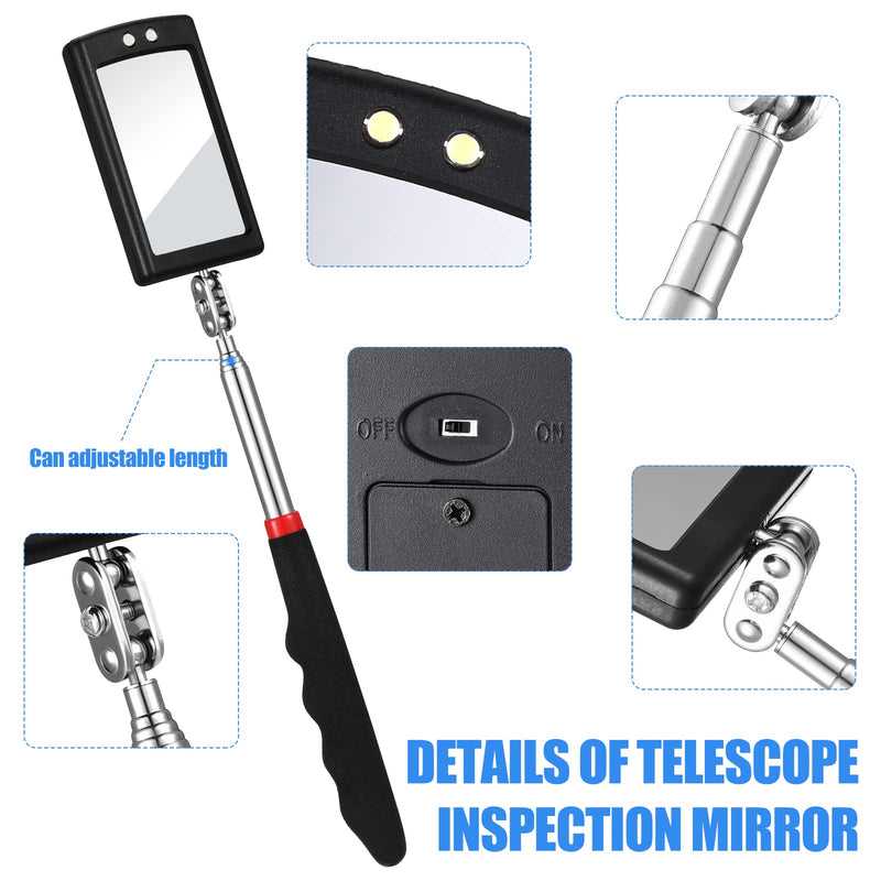 BBTO 4 Pieces Telescoping Inspection Mirror Telescoping LED Lighted Flexible Inspection Mirror Mirror Inspection Tool for Checking Observing Vehicle Small Parts (Modern Style)