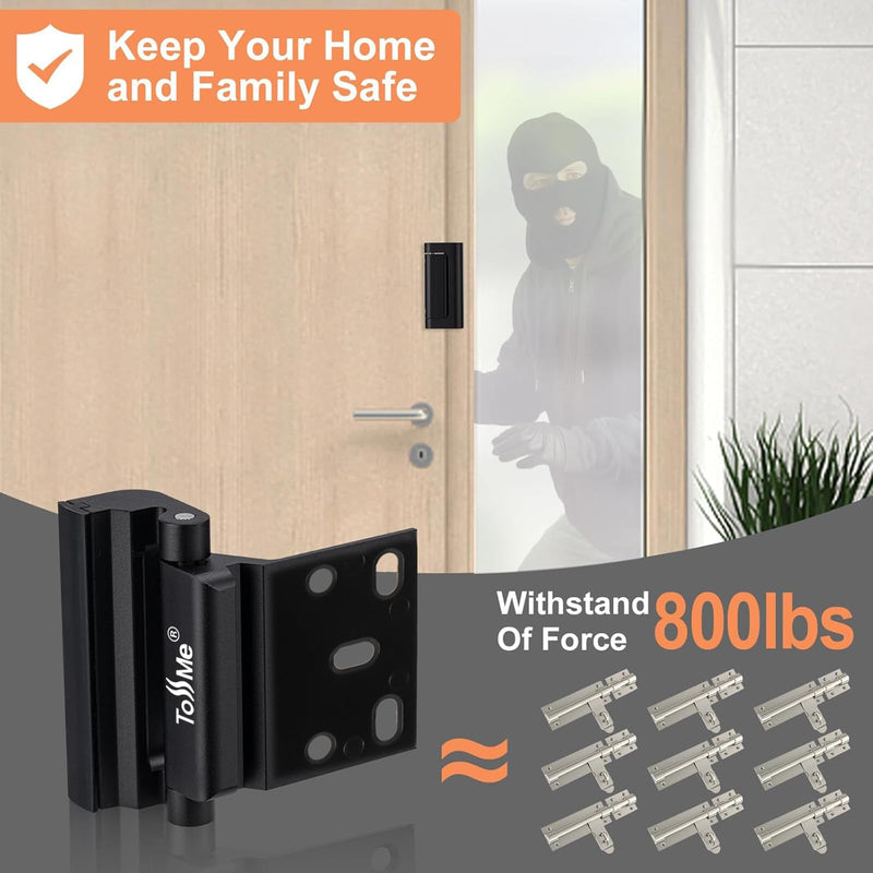 Home Security Door Lock,Childproof Door Reinforcement Lock,with 3" Stop Withstand 800 lbs,for Inward Swing Doors,Night Kids Safety Metal Flip Lock Deadbolt Latch (2, Black) 2