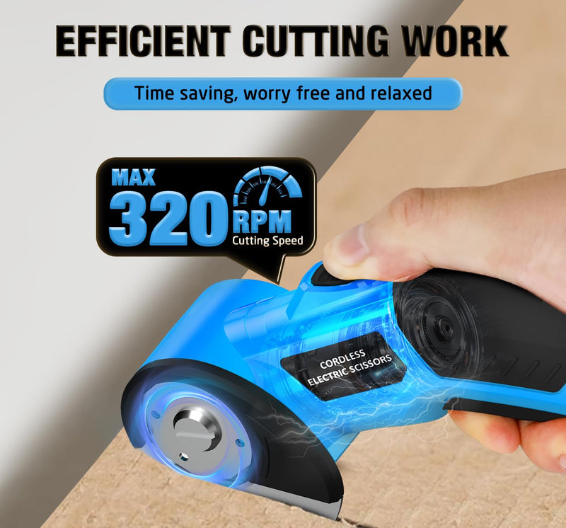 Cordless Electric Scissors,4V Rechargeable Cardboard Cutter Heavy Duty Scissor with Safety Lock & LED Light for Box Carpet Plastic Fabric(Blue)