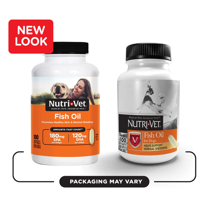 Nutri-Vet Fish Oil Supplements for Dogs | Skin and Coat Omega 3 Supplement | Dog Dry Skin & Dog Shedding Support | 100 Count Softgels - PawsPlanet Australia