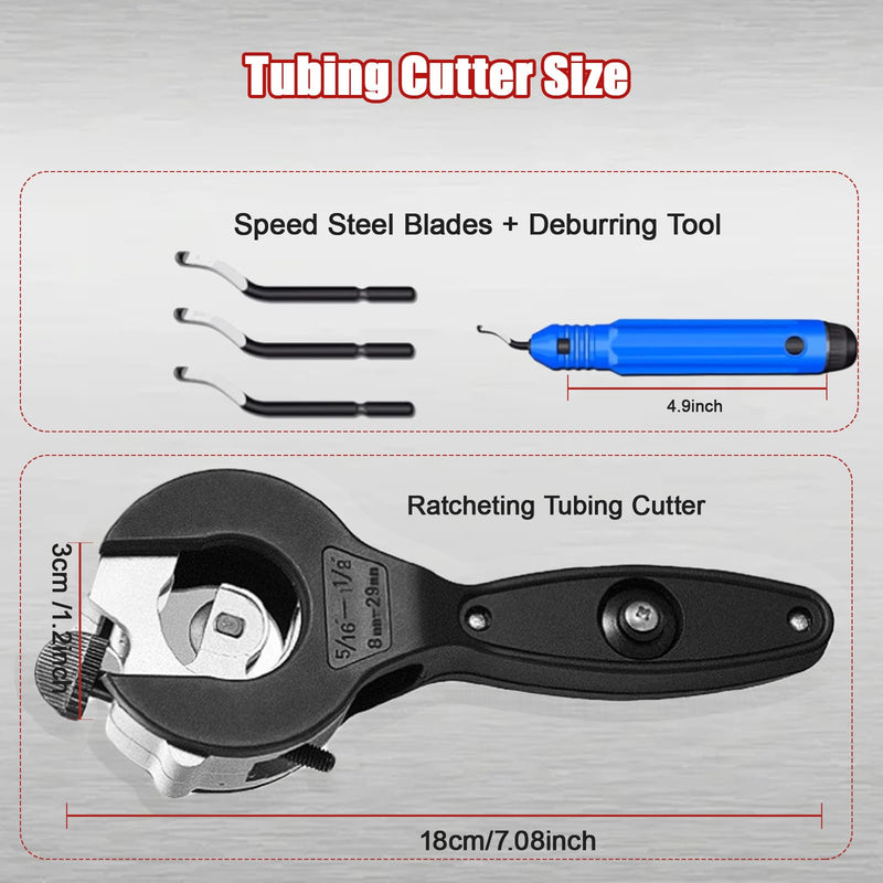 Ratcheting Pipe Cutter Tool,Ratchet-Type Tube Pipe Cutter,One-Hand Fast Pipes Cutting Tool,for Cutting 5/16-1-1/8 Inch Pvc Stainless Steel Copper Aluminium,Quick Cut Ratcheting Tubing(Black,1/4"–7/8") 1/4"–7/8" Black