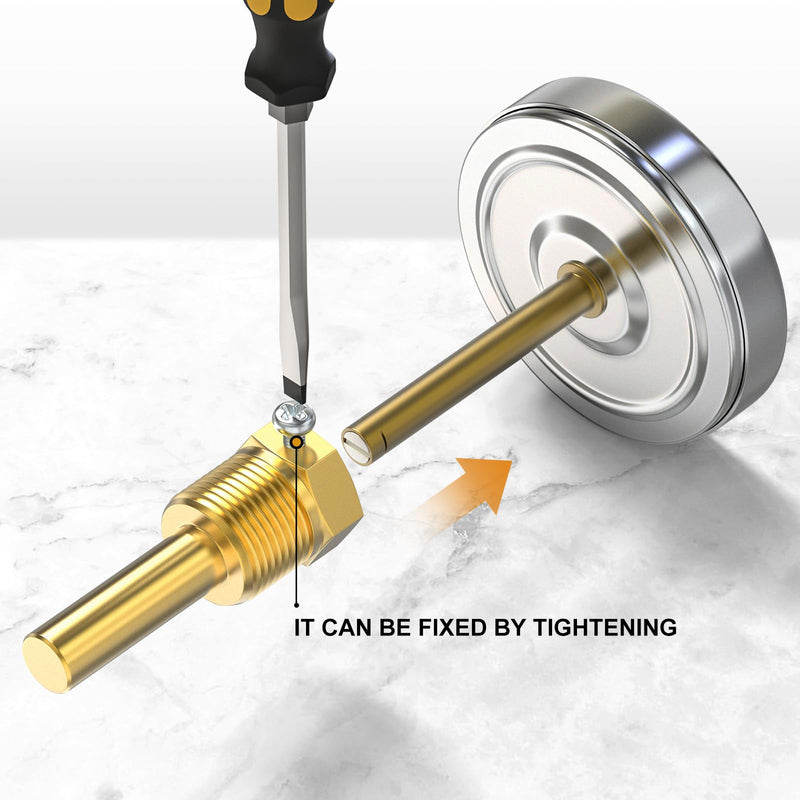 MEANLIN MEASURE 1/2" NPT Bimetal Thermometer for hot Water, boilers, and Pipes，2-1/2" Dial, 2-1/4" Lead-Free Brass Stem，Temperature Range 0-250°F/-20-120°C,Center Back Mount (Pack of 2 2.5Dial/0-250°F(2PCS)