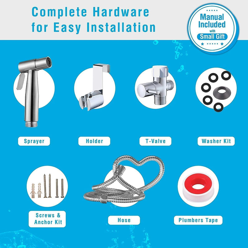 Premium Bidet Sprayer - Handheld Bide Jet Spray for Toilet | Adjustable Water Pressure | Leak-Proof Stainless Steel Toilet Bedit Sprayer | Muslim Shower | Cloth Diaper Washer | Bathroom Bidet Handheld Sprayer Kit