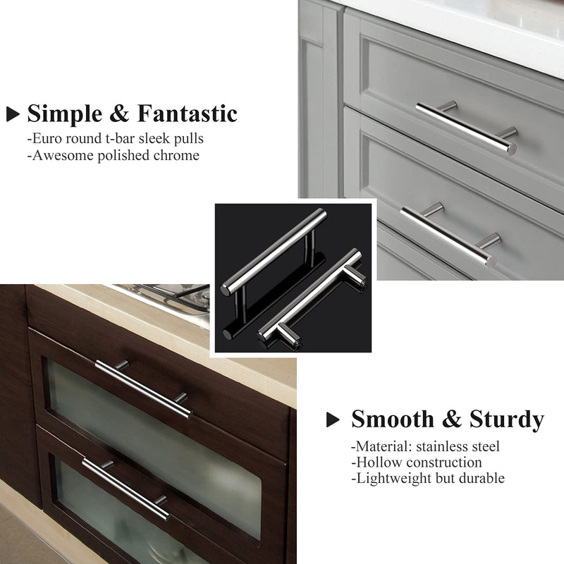 Probrico 30Pack 3-3/4 Inch Polished Chrome Cabinet Pulls, 6 Inches Total Length, Stainless Steel Kitchen Cabinet Hardware, Chrome Drawer Pulls hole center 3-3/4