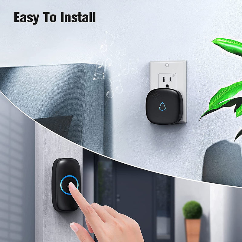 SECRUI Wireless Doorbell with 3Receivers 2 Push Buttons, Easy installation, Adjustable Volume, 58 Chimes, Colorful LED, 1000Ft Range, M520+F55, Black 3 receivers 2 push buttons