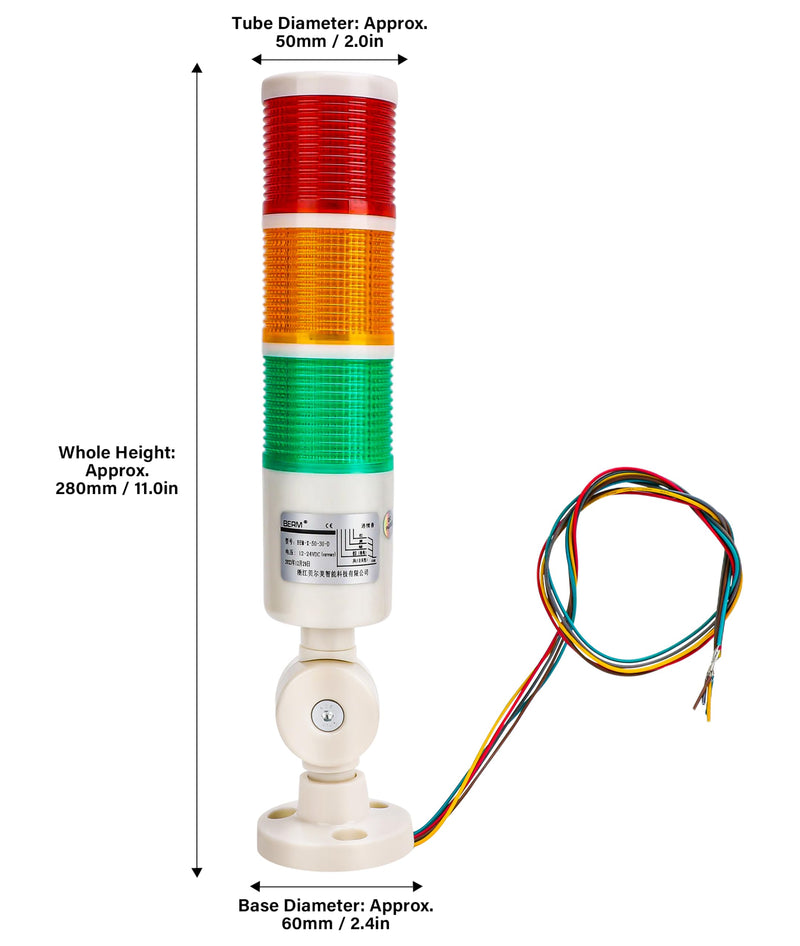 LED Warning Light,Industrial Red/Orange/Green CNC Machine Indicator Alarm Tower Light Safety Stack with Buzzer Sound for Machine Tools, Mechanical Equipment 24VDC