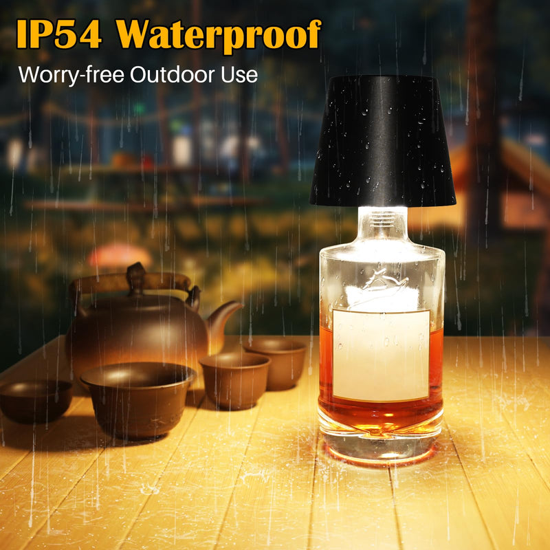 Wireless Bottle Lamp, Adjustable Brightness 3 Color Wine Bottle Light with 2500 mAh Battery, Touch Control Rechargeable Metal Waterproof Table Lamp for Dining Room/Bedroom/Bar, Black Black 3 Color 1PCS