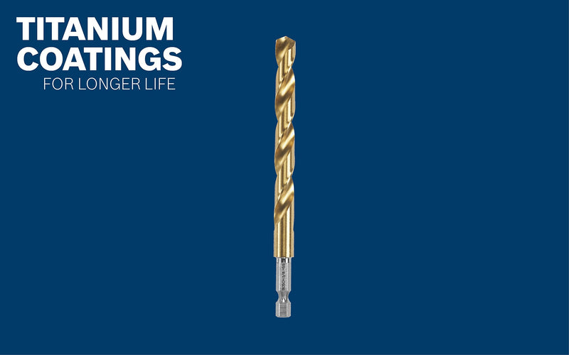 BOSCH TI2137IM 1-Piece 5/32 In. x 3-1/8 In. Titanium Nitride Coated Metal Drill Bit Impact Tough with Impact-Rated Hex Shank Ideal for Heavy-Gauge Carbon Steels, Light Gauge Metal, Hardwood 5/32" Diameter 3-1/8" Length
