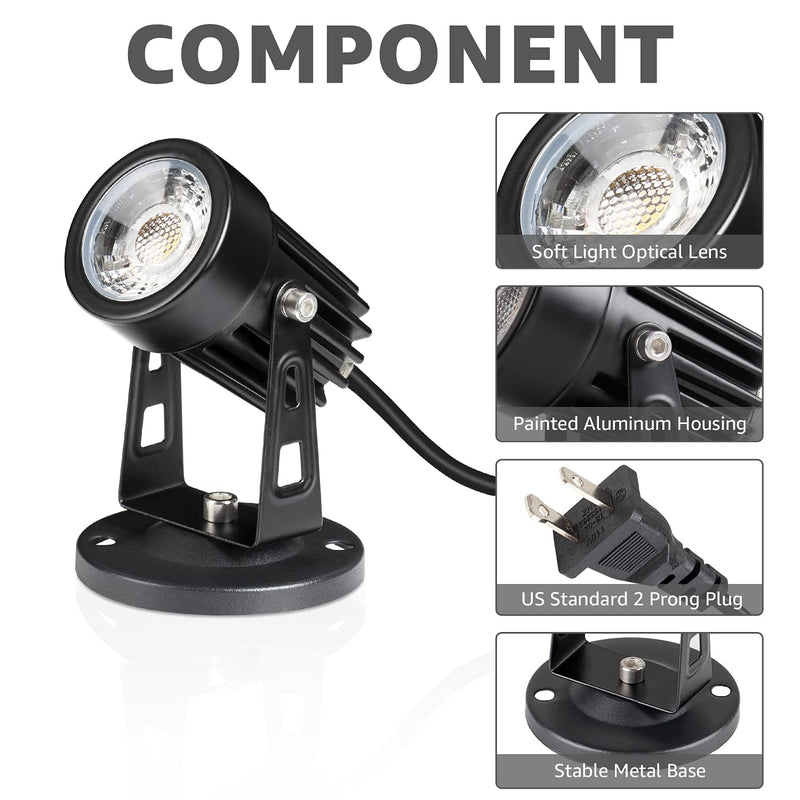 SUNVIE 2 Pack LED Spot Lights Indoor for Plants Uplights Lamp Accent Lighting Decor 120V Warm White Up Spotlight 5.9 FT Cord with Floor Foot Switch (Base and Stake Included) Black