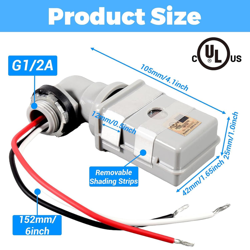 4PCS Photocell Sensor for Outdoor Lights, 120VAC Dusk to Dawn Light Sensor with 4pcs Lever Wire Connectors, 180° Swivel Mount IP54 Waterproof Photoelectric Switch for Yard, Parking Lot, Street