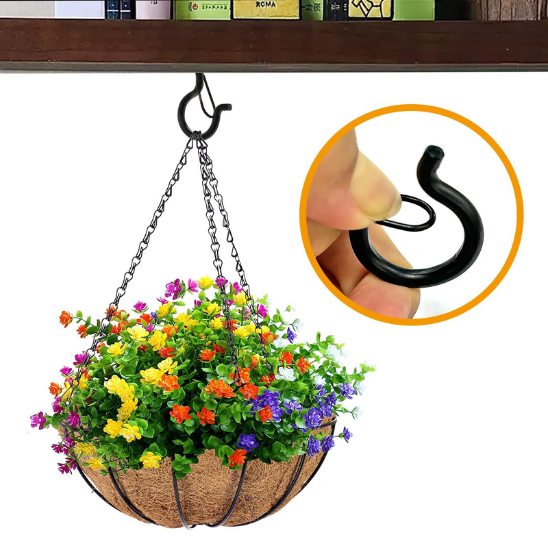 25 PCS Q Hanger Hooks with Safety Buckle, Windproof Screw Hooks for Hanging Outdoor String Lights, Christmas Lights,Cups, Decors,2.3 Inches, Black 25pcs