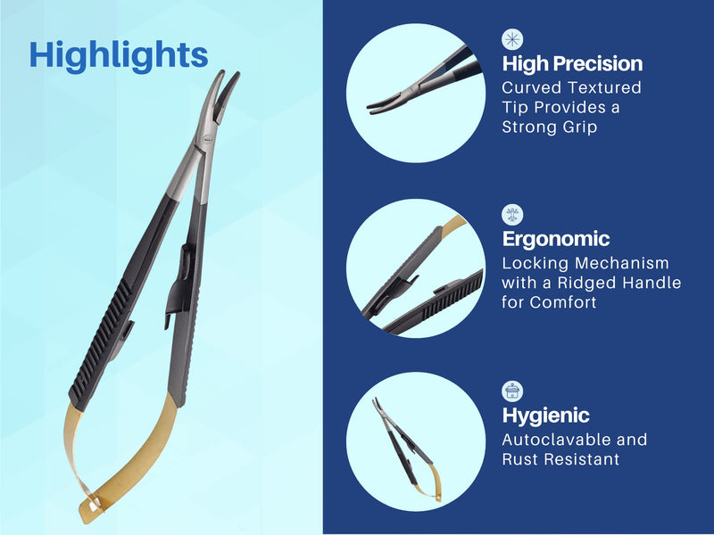 Castroviejo Micro Needle/Suture Holder Driver with Tungsten Carbide Inserts 5.5 Inches (Curved Tip) Curved Tip