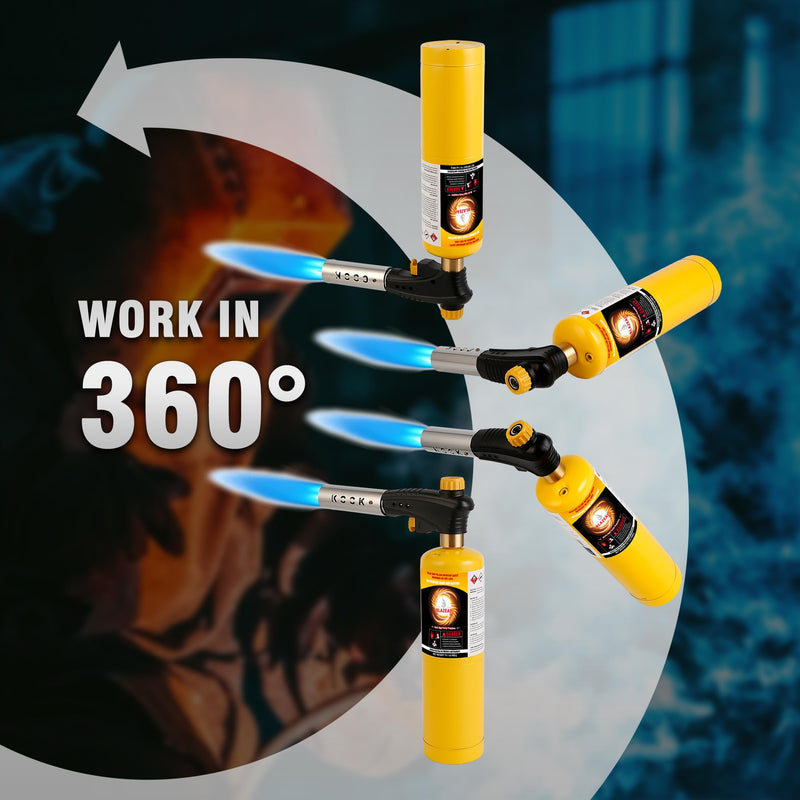 KOOKCOOK Propane Torch Head,Quad-Flame Blow Torch Kit with Propane Tank Base for MAPP MAP Gas,Work in All Angle,Trigger Start Torch Gun Ideal for Welding Brazing Soldering Grill Camping Cooking Food Torch Only