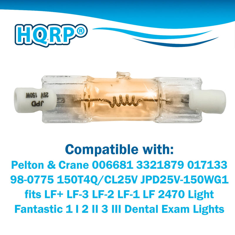 HQRP 2-Pack Bulb 150W 25V Dental Halogen Lamp for Pelton & Crane 006681 3321879 017133 98-0775 150T4Q/CL25V JPD25V-150WG1 fits LF+ LF-3 LF-2 LF1 LF 2470 Light Fantastic 1 I 2 II 3 III 6520000000158 2 Pack