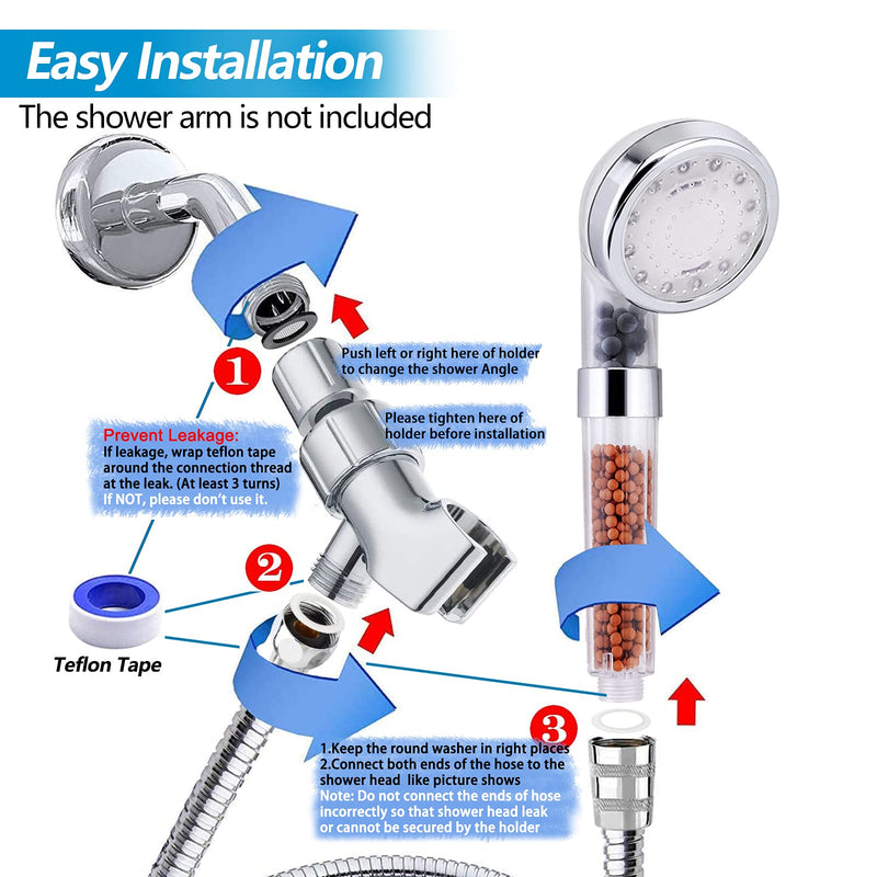 LED Shower Head with Handheld, High Pressure Shower Head with Hose, Holder & PTFE Tape etc, 3 Water Temperature-Controlled Water Saving Filtered Shower Head for Dry Hair& Skin A-LED shower head