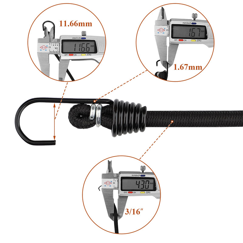 Small Bungee Cords with Hooks - 6 Inch Mini Black Bungee Cords, 10 Pcs
