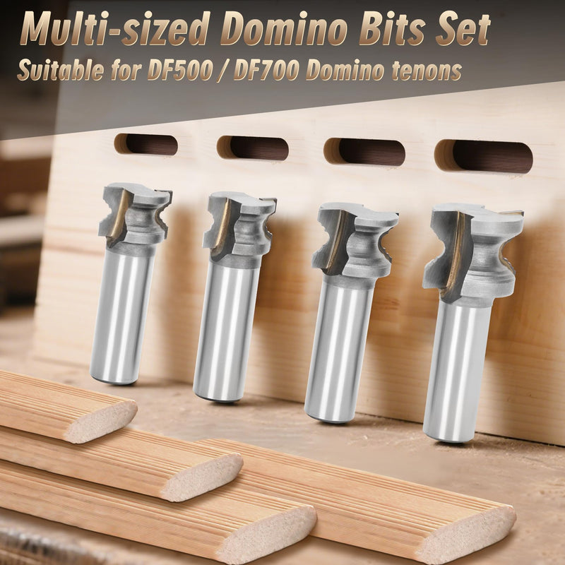 Domino Tenons Router Bits Compatible with DF500/DF700 Domino Tenons - 5mm, 6mm, 8mm, 10mm, 1/2 Shank Router Bits Tool Set with Deep Wave Grooves Suitable for a Variety of Woods