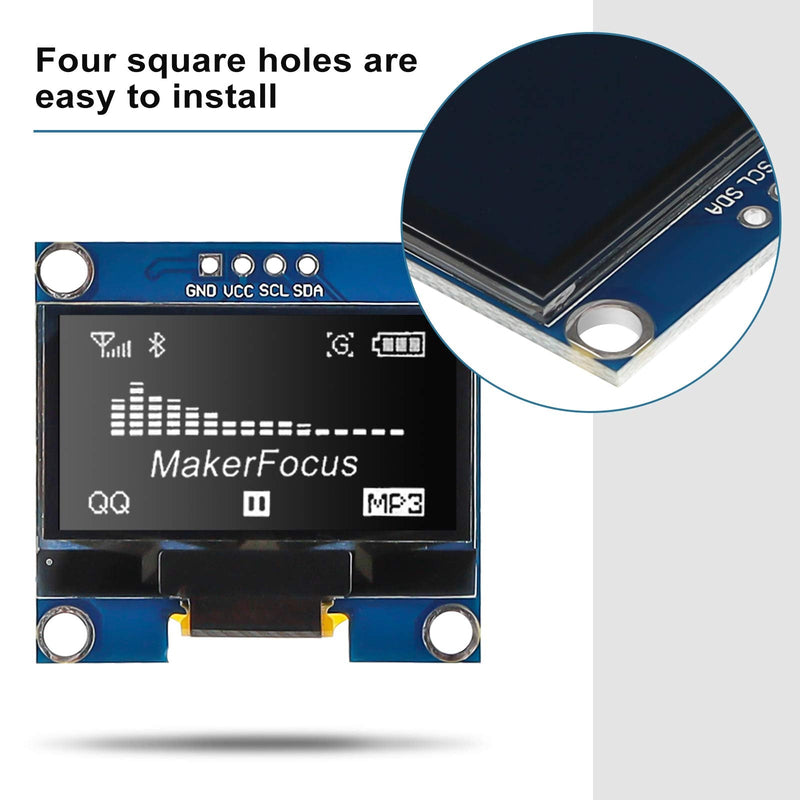 MakerFocus 2pcs 1.3 Inch I2C IIC OLED Display Module 128 x 64 Pixel SSD1306 Self-Luminous Display Board for Arduino/Raspberry Pi/ESP32 2