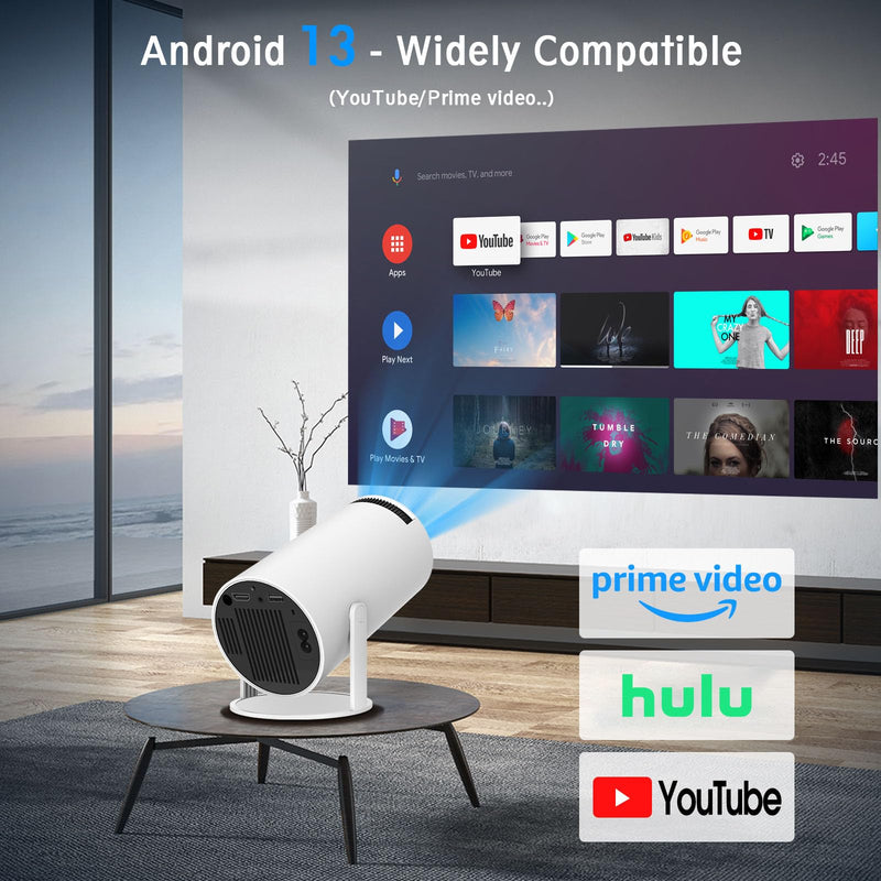 Mini Projector, HY300 PRO Portable Projector, Support 4K 1080P with Dual-Band WIFI6 5G Wireless 5.2 Bluetooth Android 13, 180° Rotatable, Auto Keystone Correction, 35"-130" Screen Video Projector HY300PRO