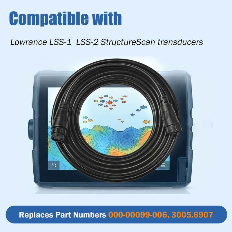 3005.6907 9-Pin Transducer Extension Cable 10ft | Compatible with Lowrance LSS-1/LSS-2, Replacement for Lowrance Part 000-00099-006