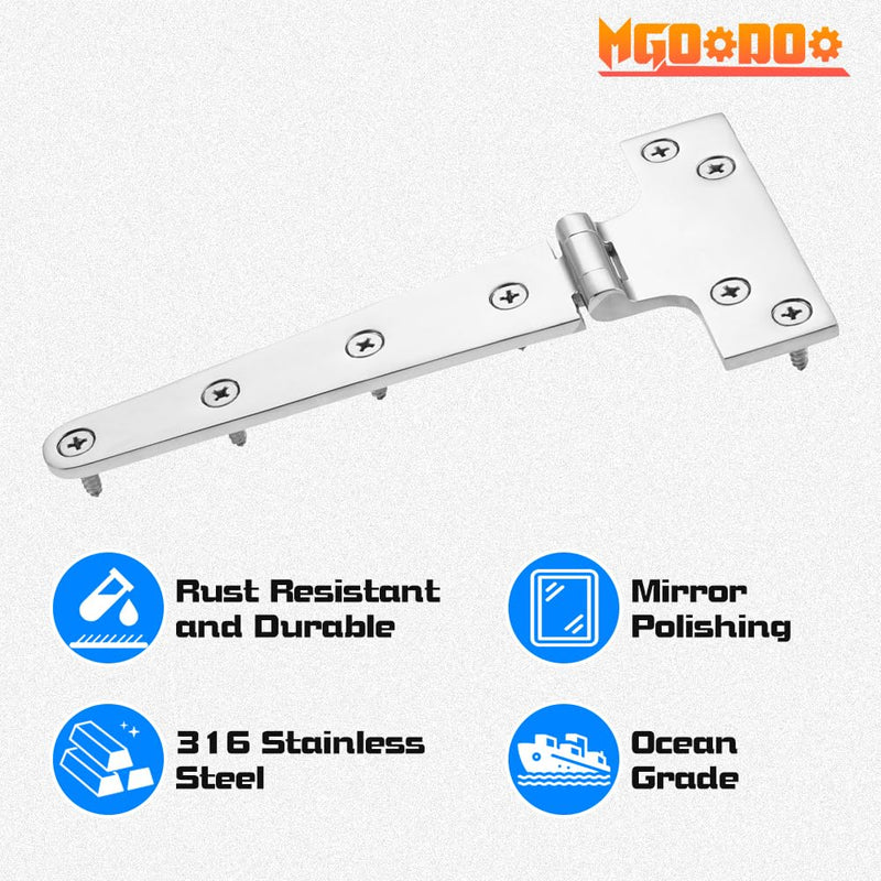2Pcs 316 Stainless Steel T Hinges, Marine Grade Heavy Duty Boat Hatch Hinge,8" x 4" Casting Cabinet Hardware Door Hinge Marine Hardware with Screws 2Pcs 8'' x 4"