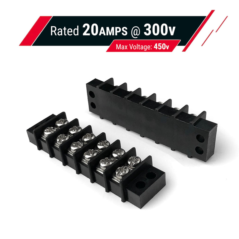 MGI SpeedWare 6 Circuit Double Screw Terminal Junction Block 300V/20A, Row Barrier Strip (2-Pack) 2