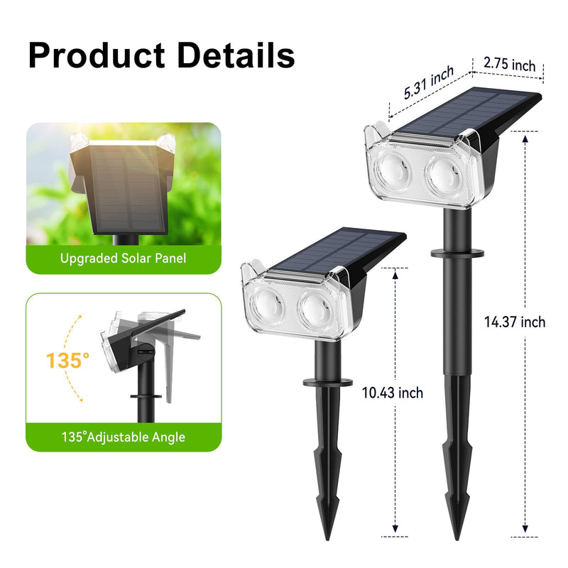 LETMY New Upgrade Solar Spot Lights Outdoor Waterproof with Bigger LED, 6 Pack Auto ON/Off Solar Lights Outdoor, 2-in-1 Wall Lights & 2 Modes Landscape Spotlights for Tree Yard Pathway Garden Decor Cool White