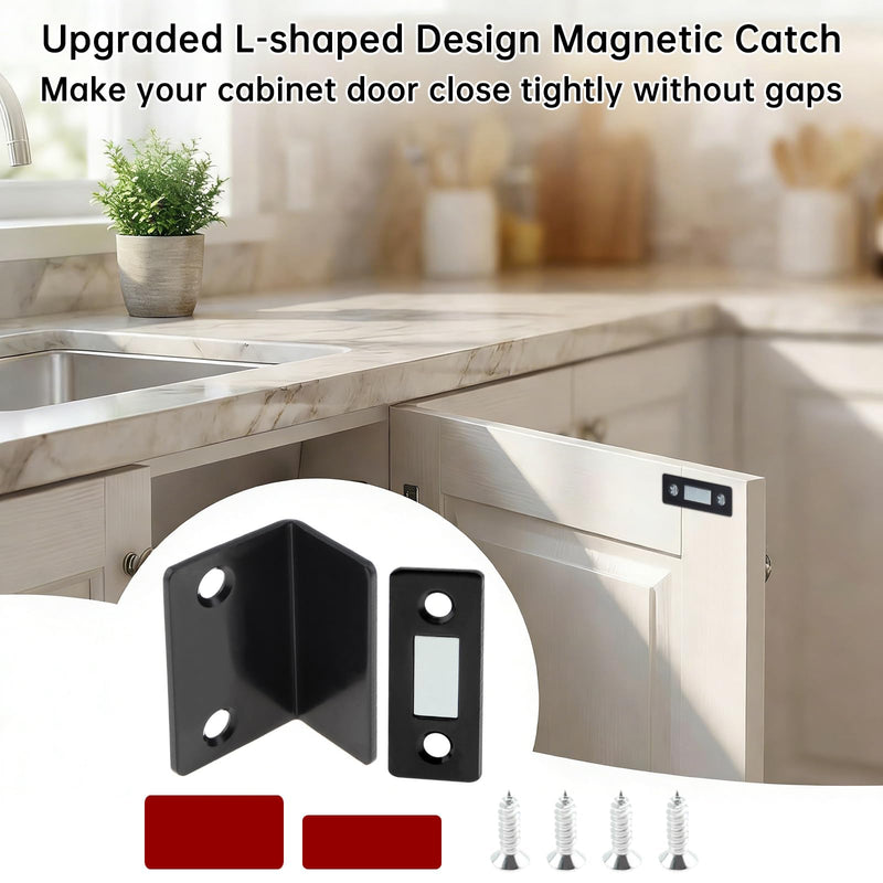 Cabinet Magnetic Catch L-Shaped 16 Pack Ultra Thin Drawer Magnet Closures | 3.3mm,Drawer Magnet Adhesive Cabinets Latch for Kitchen Wardrobe Closet Door Black
