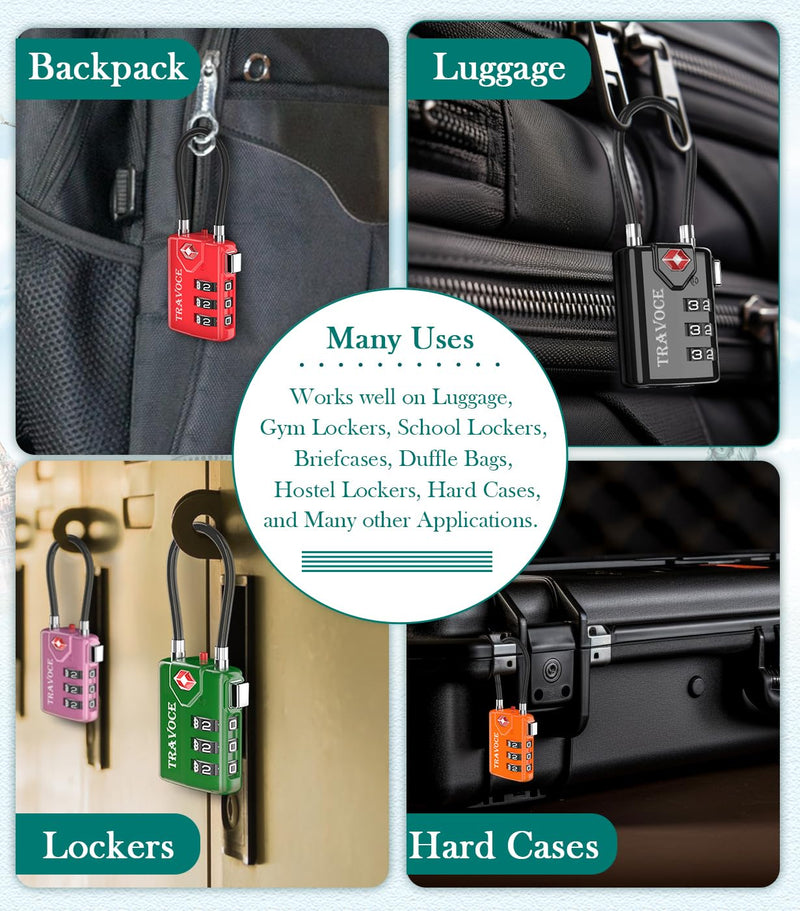 TSA Approved Luggage Locks, Travel Locks Which Also Work Great as Gym Locks, Toolbox Lock, Backpack and More, Black 4 Pack 1.4*0.72*3.54 in
