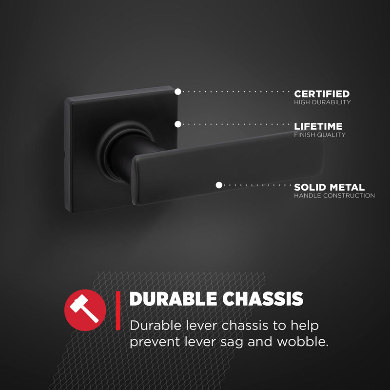 Kwikset Breton Interior Passage Door Handle, Lever For Closet and Hallway Doors, Reversible Non-Locking Handle Lever, Matte Black , with Microban Protection 1 Pack