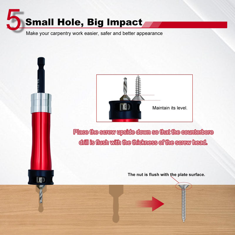 Counterhead Drill Bit Set, 10 Piece Countersink Drill Bit Set for Wood with 90°Chamfer and Screwdriver Head PH2, 1/4" Hex Shank Quick Change for Woodworking with Storage Box.