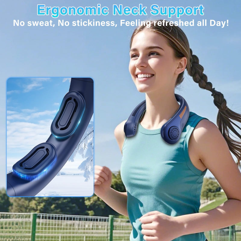 Portable Neck Fan Rechargeable, 5 Speeds, Lightweight, Long Lasting, Battery Operated All-Around Cooling Quiet Personal Fans for Travel Camping Cooling Essentials, Birthday Gifts for Women Men Mom Dad Blue