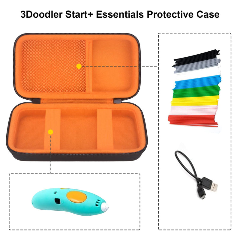 Case for 3Doodler Start+ Essentials for 3D Pen Set for Kids, 3D Pens Storage Organizer Holder, Travel Hard 3Doodler Start Case, Extra Mesh Pocket Fits Plastic Filaments, Cable, Black+Orange